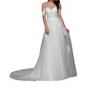 NEW DAVINCI BRIDAL off-the-shoulder wedding dress in ivory